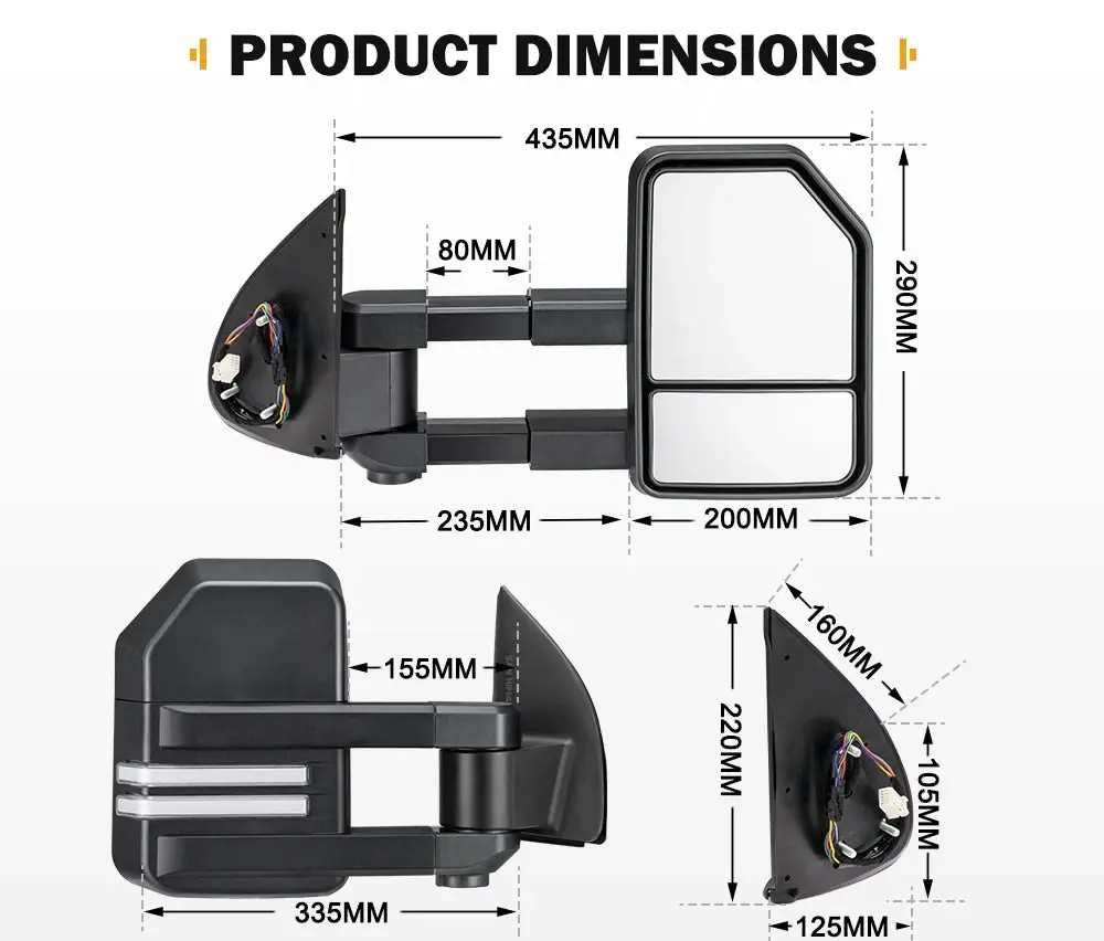 San Hima Extendable Towing Mirrors for Toyota HILUX 2005-2015 N70