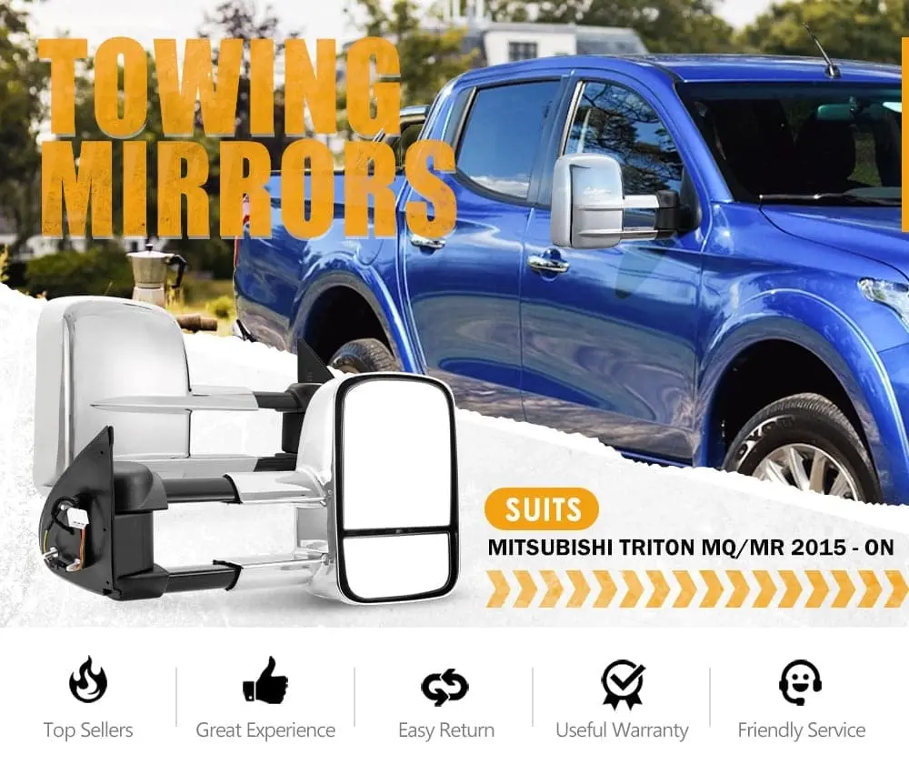 San Hima Extendable Towing Mirrors fit Mitsubishi Triton MQ/MR 2015 - ON Chrome