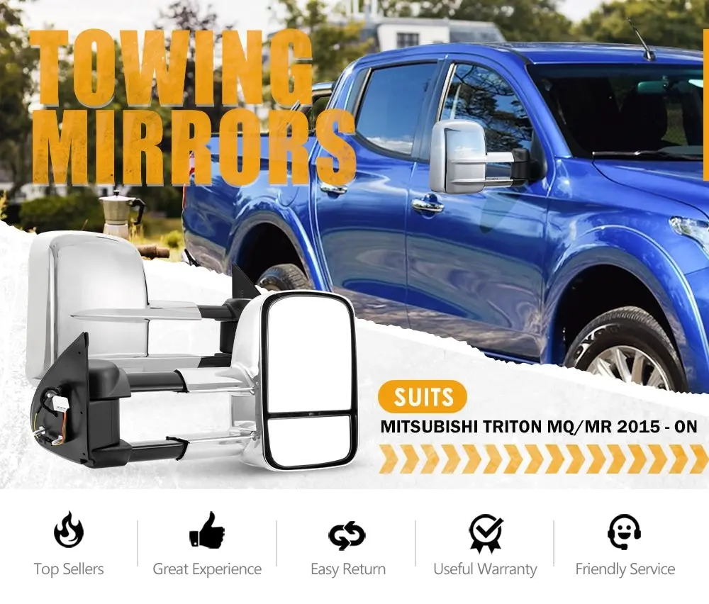 San Hima Extendable Towing Mirrors Gen1 fit Mitsubishi Triton MQ/MR 2015 - ON Chrome