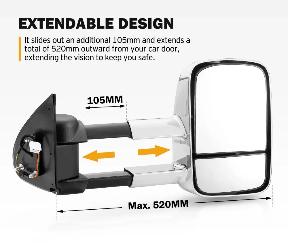 San Hima Extendable Towing Mirrors Gen1 fit Mitsubishi Triton MQ/MR 2015 - ON Chrome