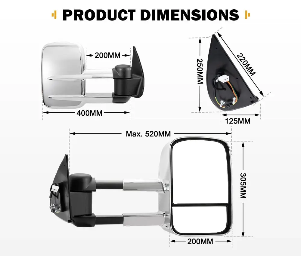 San Hima Extendable Towing Mirrors Gen1 fit Mitsubishi Triton MQ/MR 2015 - ON Chrome