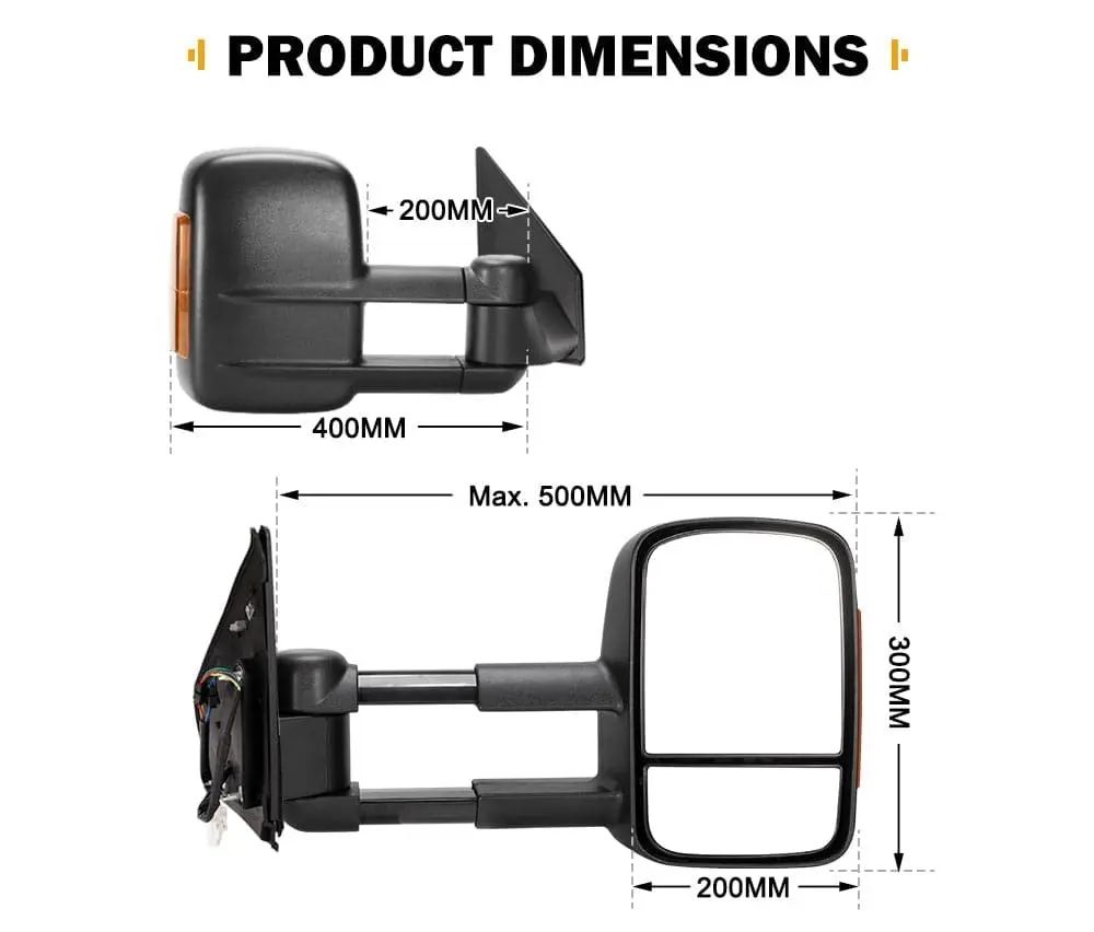 Pair Extendable Towing Mirrors for Toyota Landcruiser 200 Series 2007-2021 with Indicator