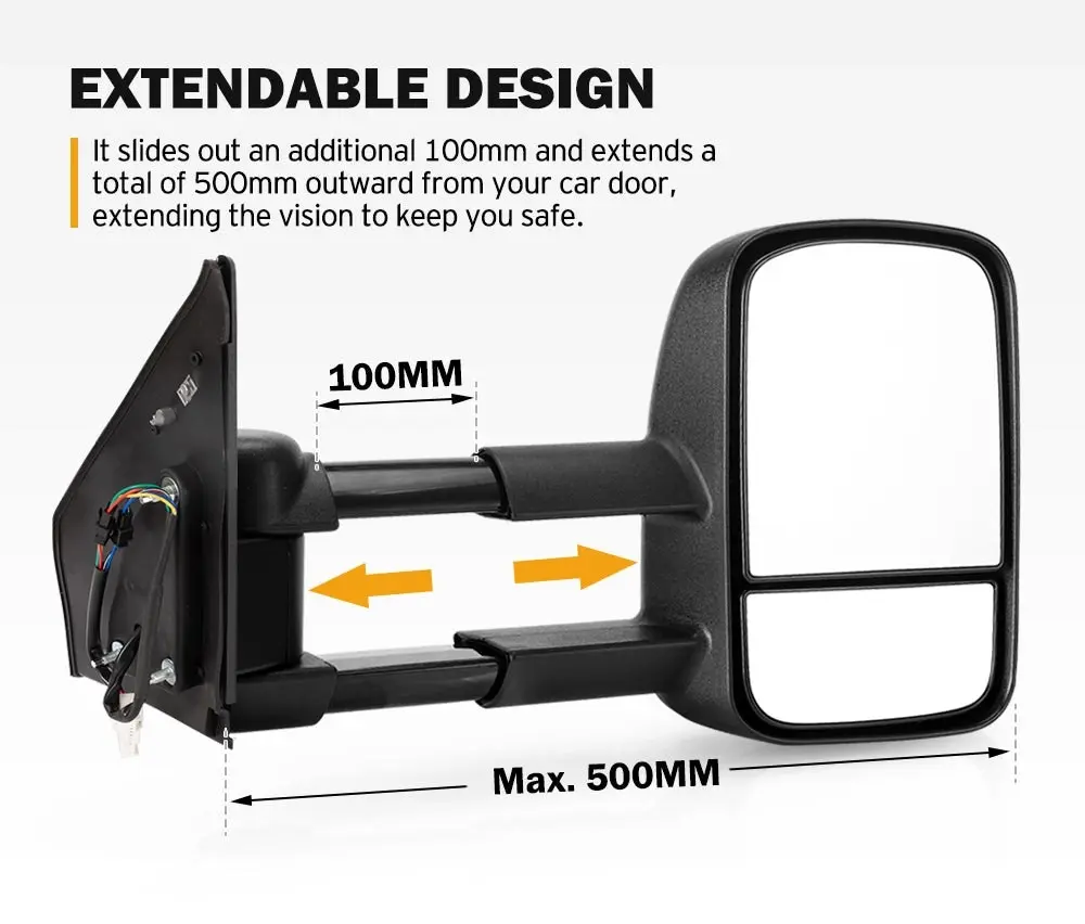 Pair Extendable Towing Mirrors for Toyota Landcruiser 200 Series 2007-2021 with Indicator