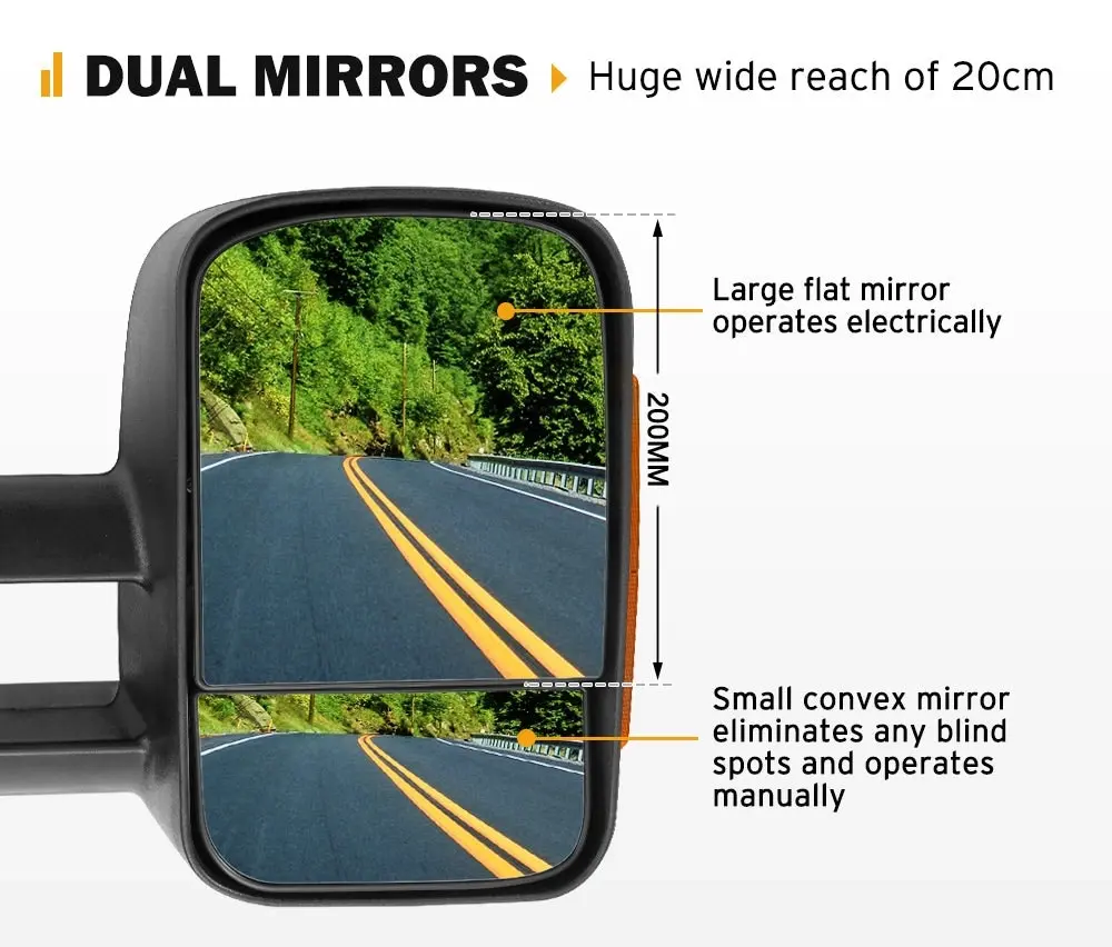 Pair Extendable Towing Mirrors for Toyota Landcruiser 200 Series 2007-2021 with Indicator