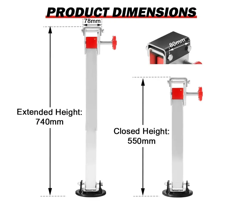 2X 740MM Corner Legs Drop Down W/Handle Steel Base 1500LBS