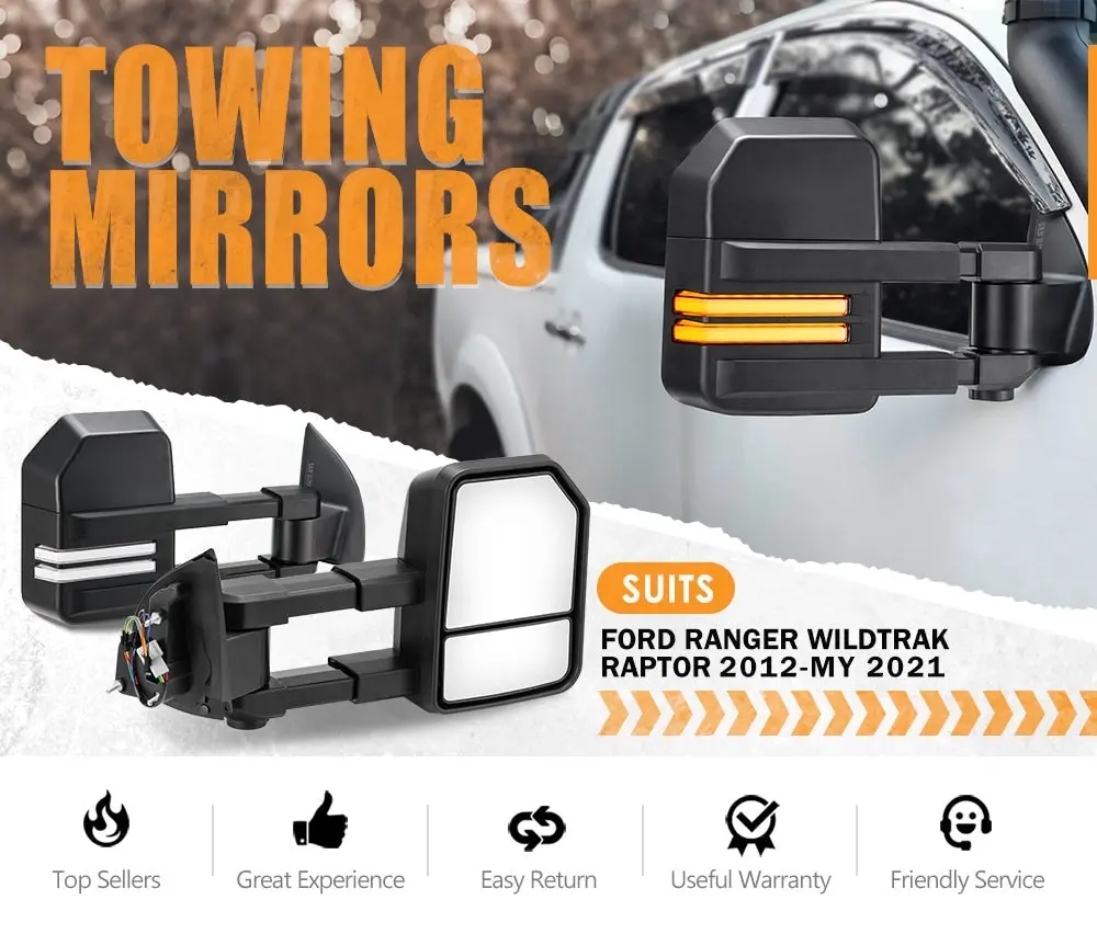 San Hima Pair Towing Mirrors for Ford Ranger Wildtrak MK PX XL XLT XLS 2012-MY2021