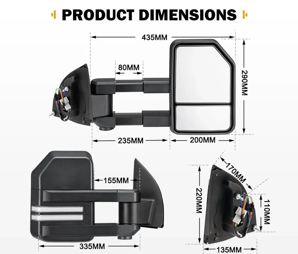 San Hima Pair Towing Mirrors for Ford Ranger Wildtrak MK PX XL XLT XLS 2012-MY2021