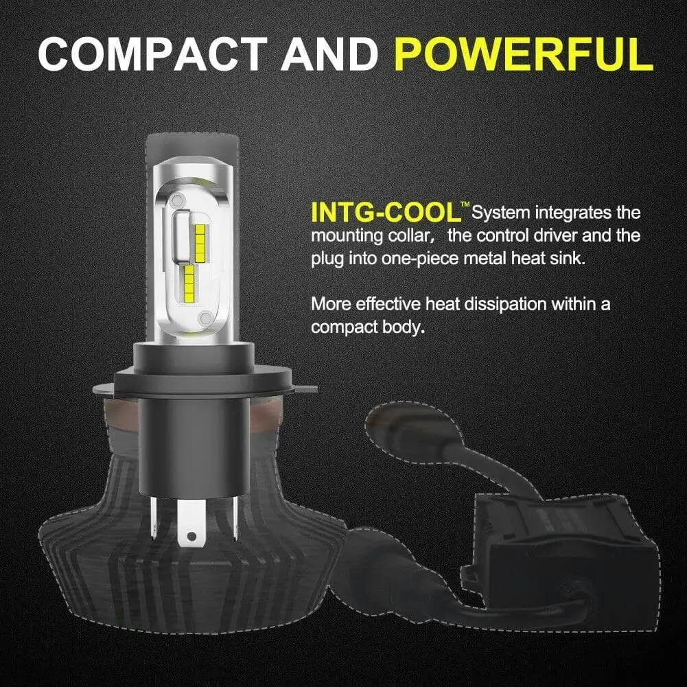 Pair H4 LED Headlight Kit Driving Lamp Hi/Lo Beam Globe Bulbs 6000LM