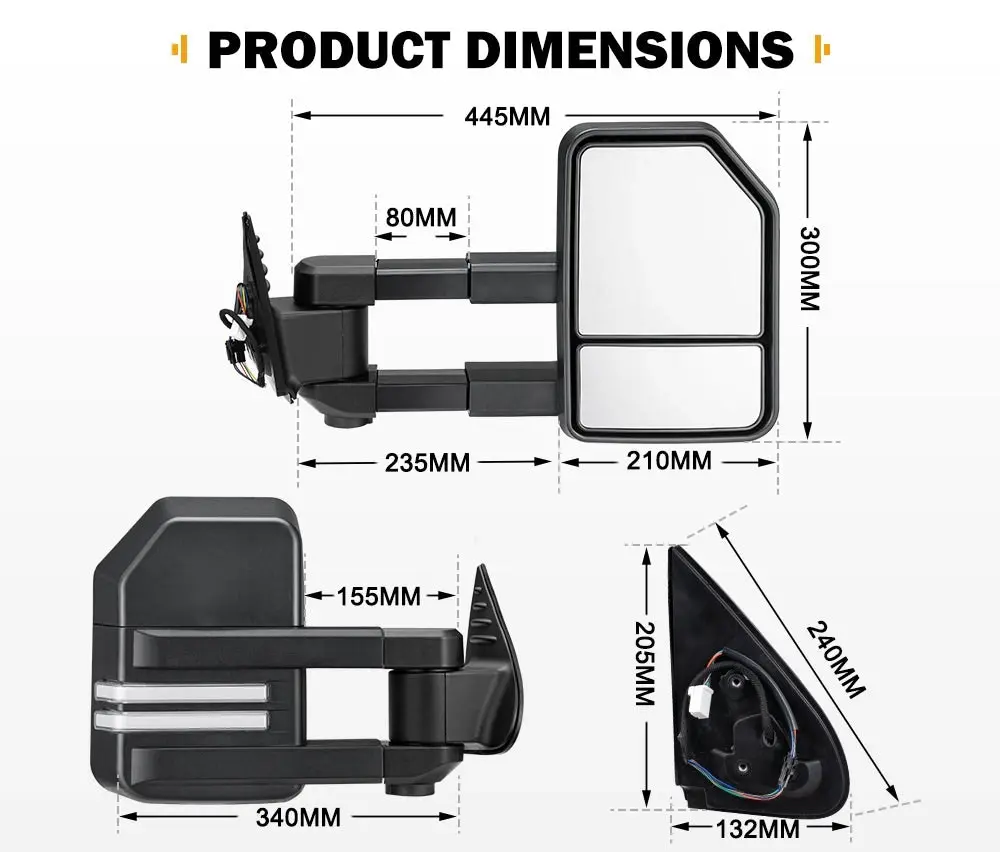 San Hima Extendable Towing Mirrors for Toyota Hilux 2015-Current N80