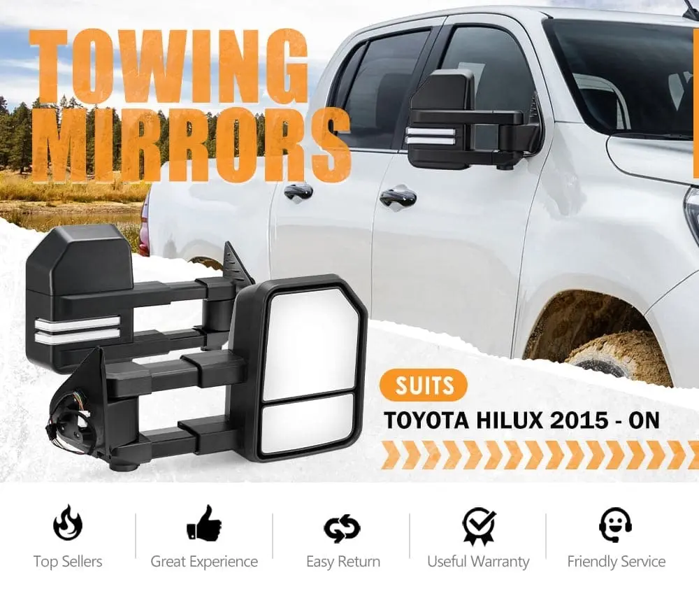 San Hima Extendable Towing Mirrors for Toyota Hilux 2015-Current N80