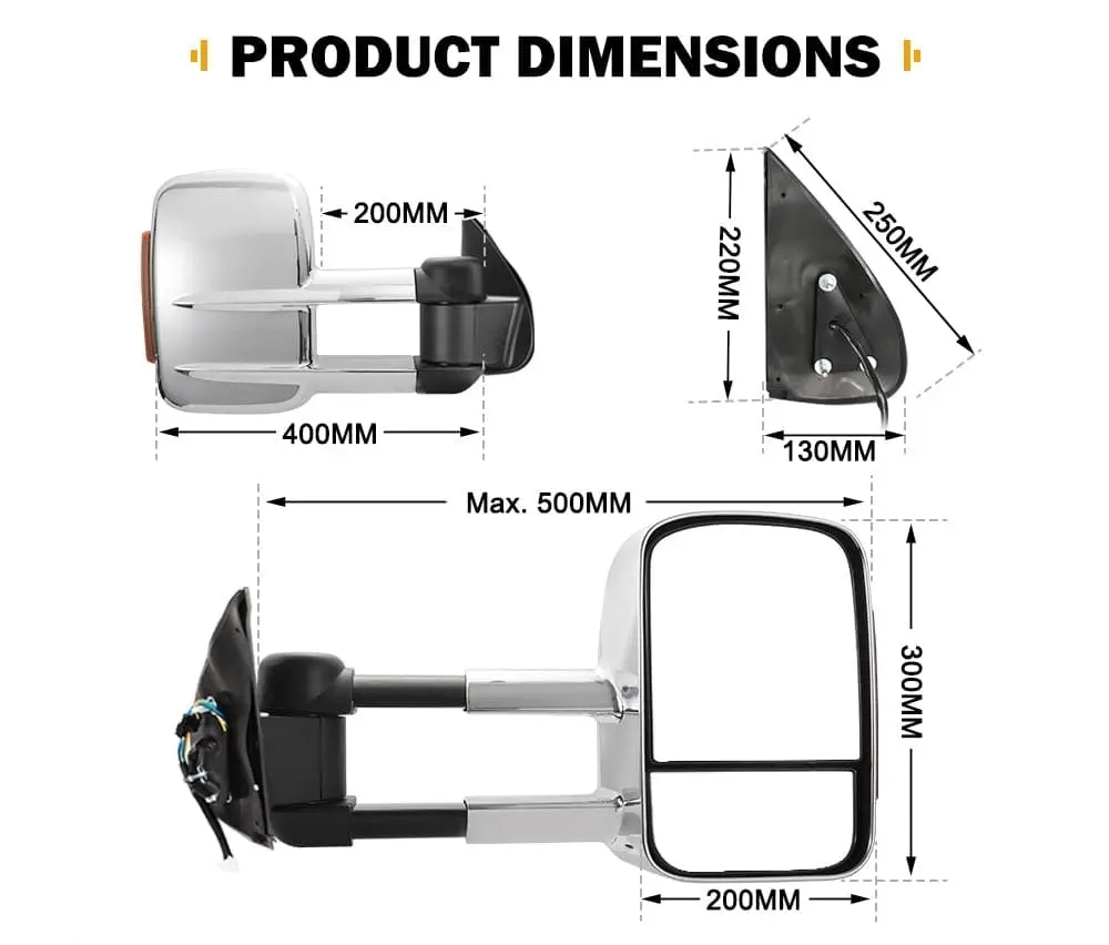 Pair Extendable Towing Mirrors for Toyota Hilux 2005-2015 N70 w/ Indicators