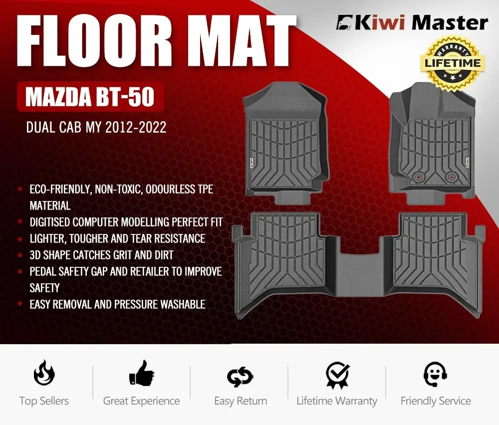 Kiwi Master 3D TPE Car Floor Mats Liner Fit Mazda BT50  BT-50  Dual Cab 2012-MY2022