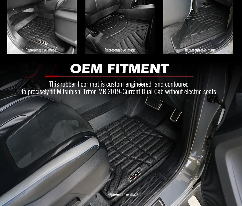 Kiwi Master 3D TPE Car Floor Mats Liner fit Mitsubishi Triton MR 2019-Current Dual Cab Without Electric Seats