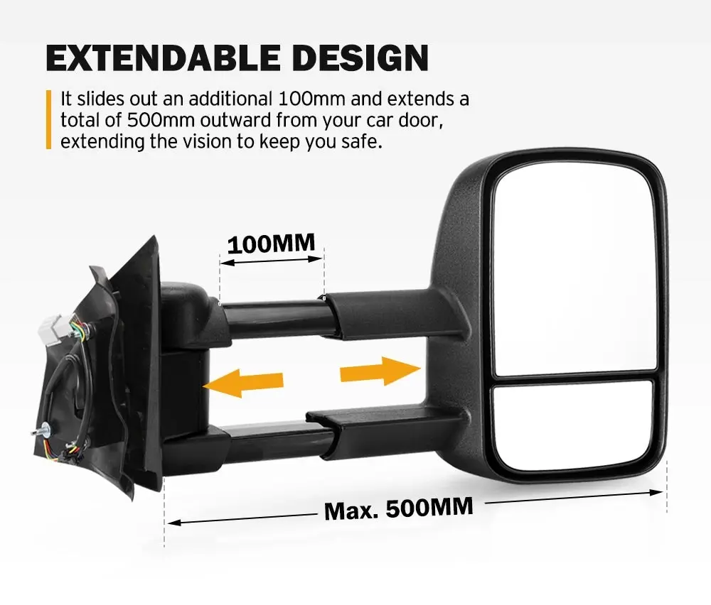 San Hima Extendable Towing Mirrors for Mazda BT-50 2012 to Mid-Year 2020 Black