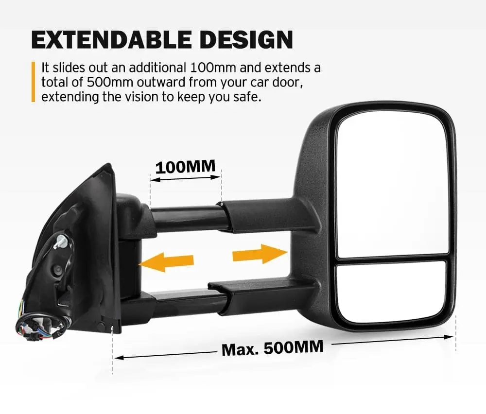 Pair Extendable Towing Mirrors for Ford Ranger Raptor 2012-MY2021 W/ Indicators