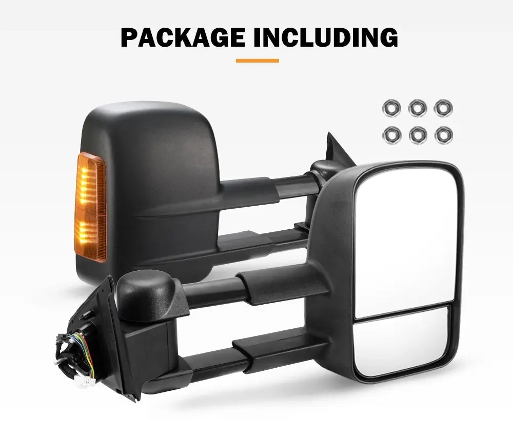 San Hima Extendable Towing Mirrors for Nissan Navara D23 NP300 2015-Current Black