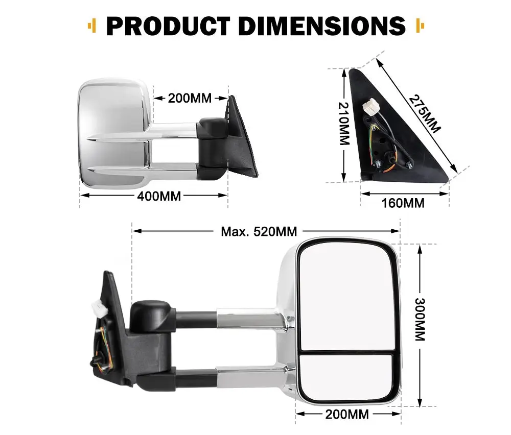 San Hima Pair Extendable Towing Mirrors Fit Toyota Landcruiser 100 Series 1998-2007