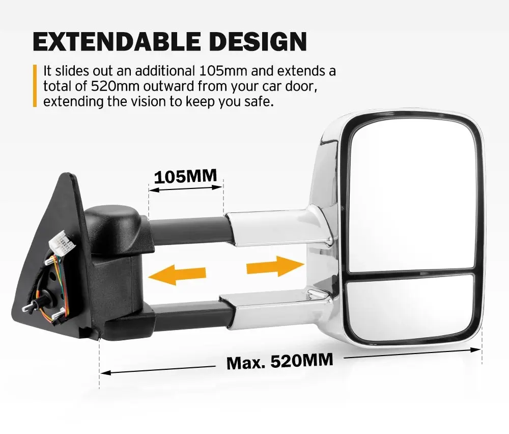 San Hima Pair Extendable Towing Mirrors Fit Toyota Landcruiser 100 Series 1998-2007