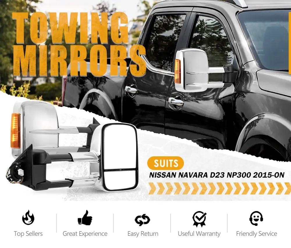 San Hima Extendable Towing Mirrors fit Nissan Navara D23 NP300 2015-On Chrome