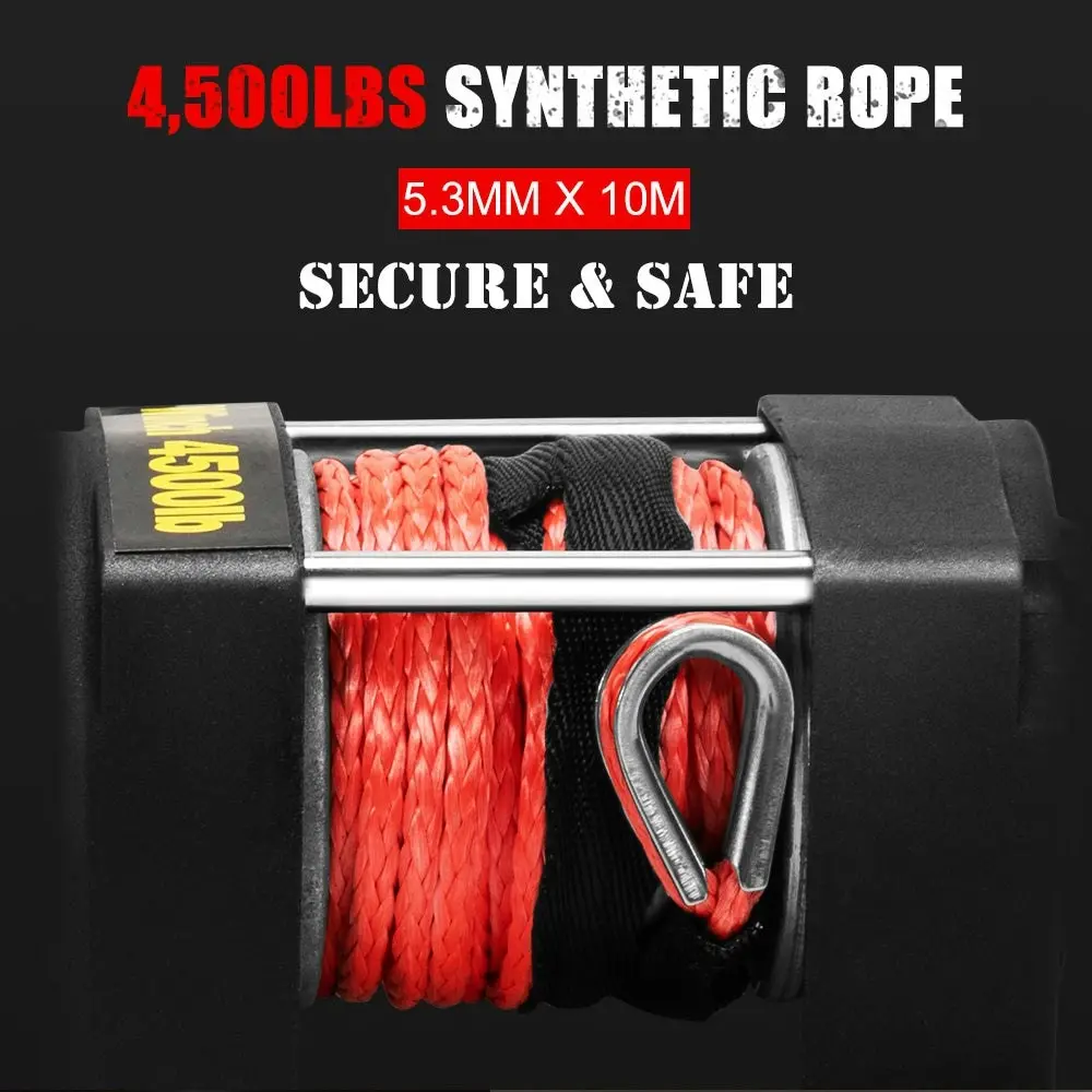 Fieryred 4500LBS/2041KG Wireless 12V Electric Winch Synthetic Rope Boat Atv 4WD