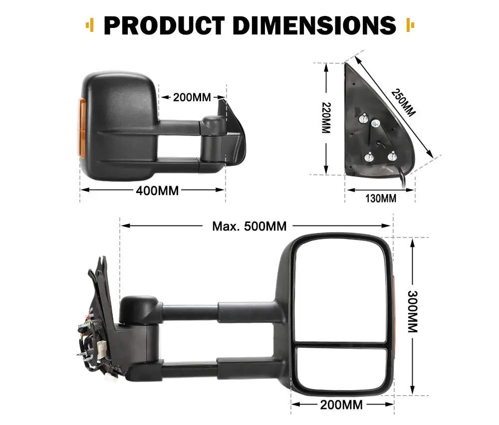 Pair Extendable Towing Mirrors for Toyota Hilux 2005-2015