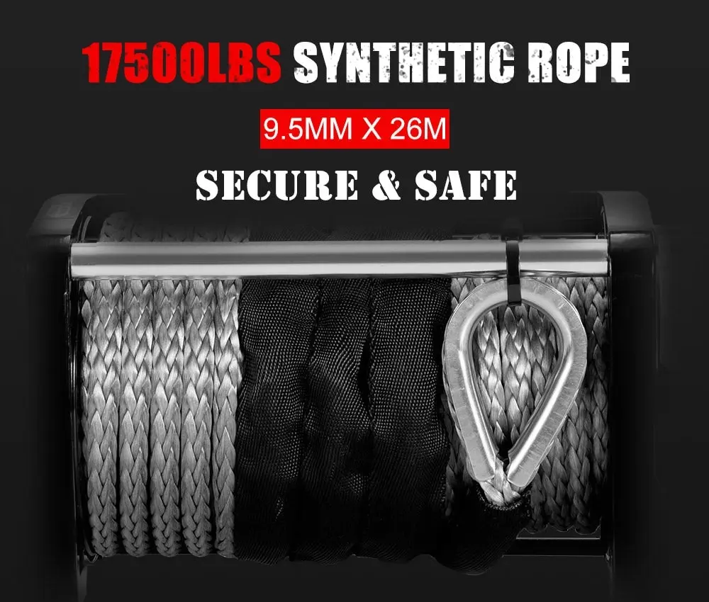 17500LBS Winch Wireless Synthetic Rope 12V Remote Atv 4WD