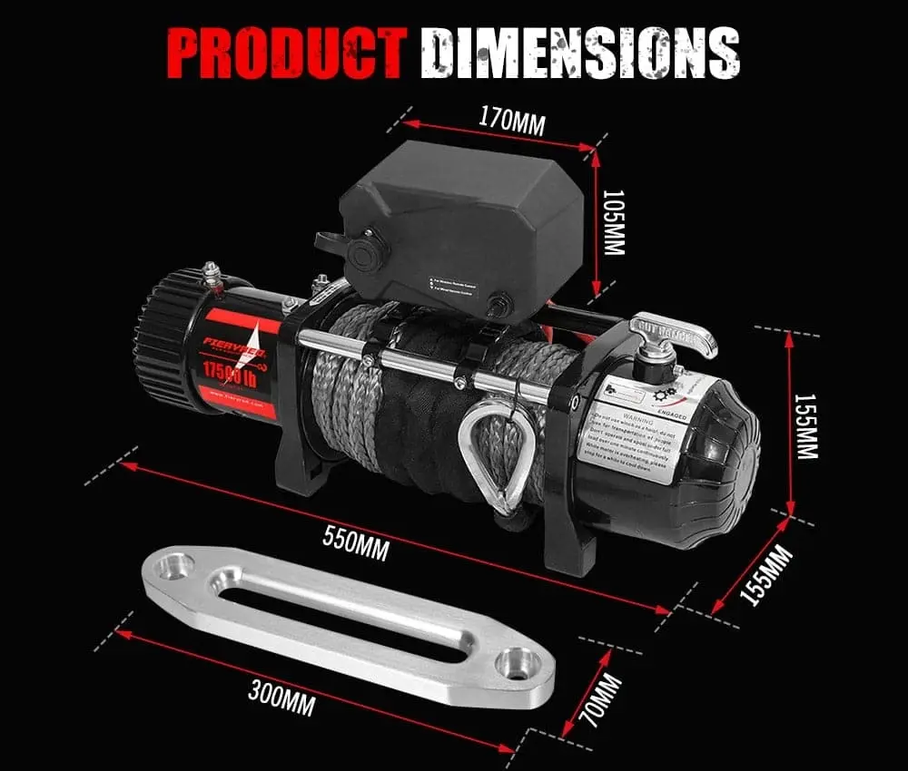 17500LBS Winch Wireless Synthetic Rope 12V Remote Atv 4WD