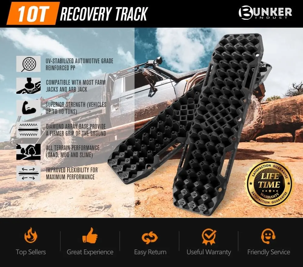 Pair 10T Recovery Tracks Sand Track with Jack Base Sand Snow Mud Trax 4WD Black