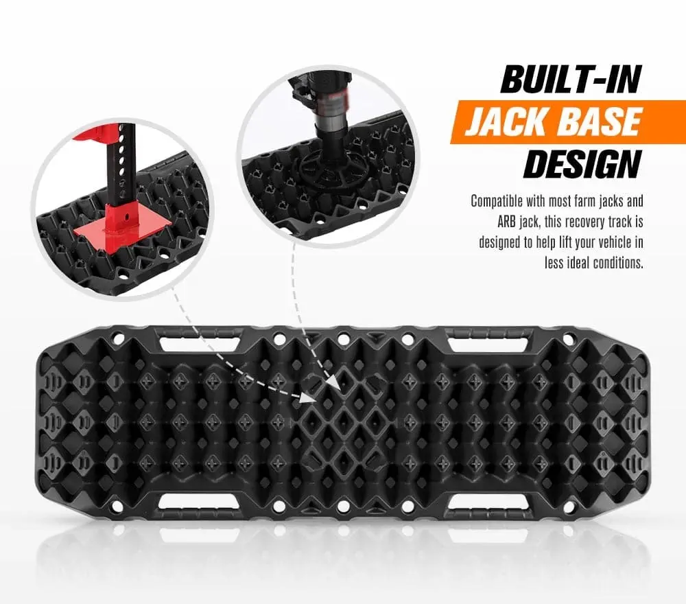 Pair 10T Recovery Tracks Sand Track with Jack Base Sand Snow Mud Trax 4WD Black