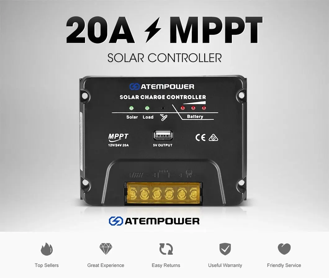 MPPT Solar Charge Controller Solar Panel Battery Regulator 12V/24V 20A With USB