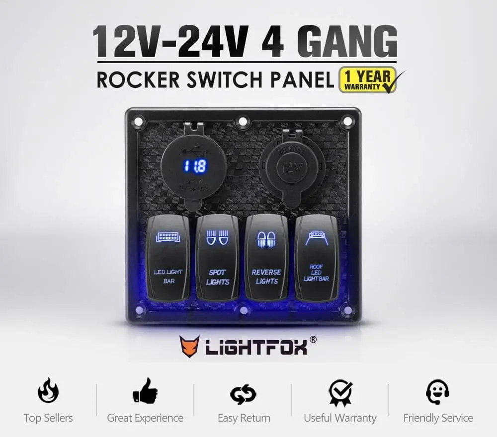 3 Gang Rocker Switch Panel ON-OFF Toggle Voltmeter USB C Type Charger 12V 24V