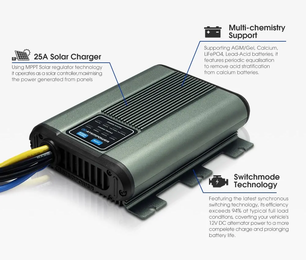 12V 25A DC to DC Battery Charger MPPT System Kit Isolator Dual Battery