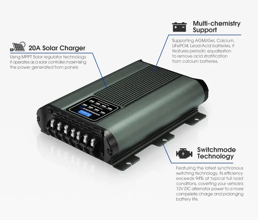 12V 25A DC to DC Battery Charger MPPT System Kit Isolator Dual Battery