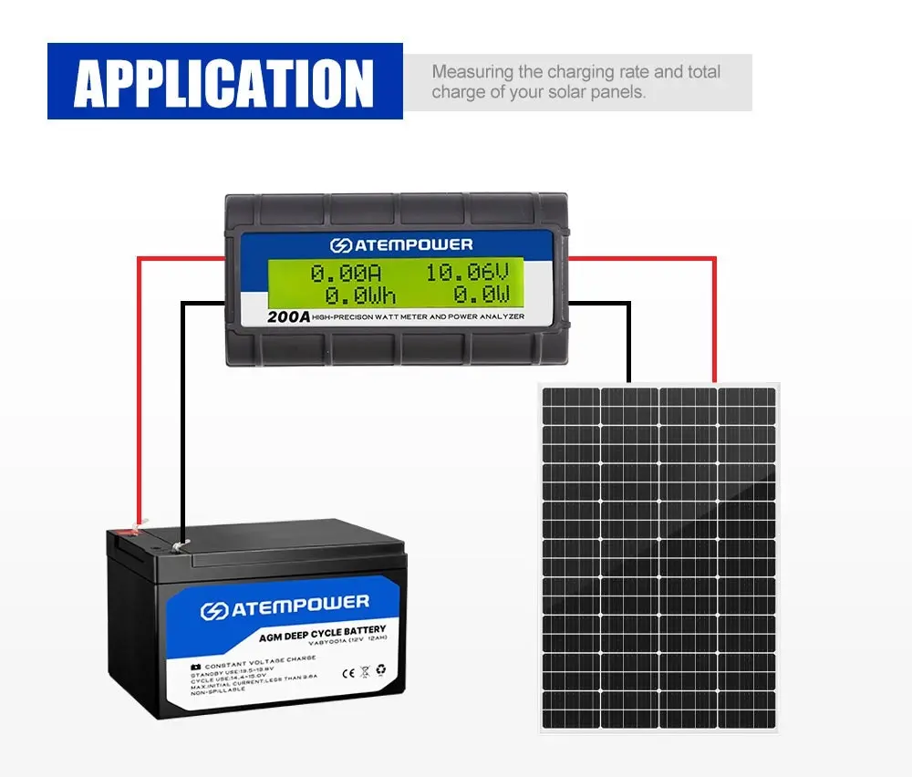 Atem Power 200 AMP Digital Volt Watt Meter Caravan Camping Solar 12V