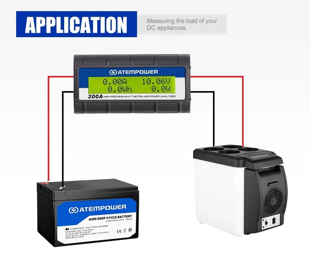 Atem Power 200 AMP Digital Volt Watt Meter Caravan Camping Solar 12V