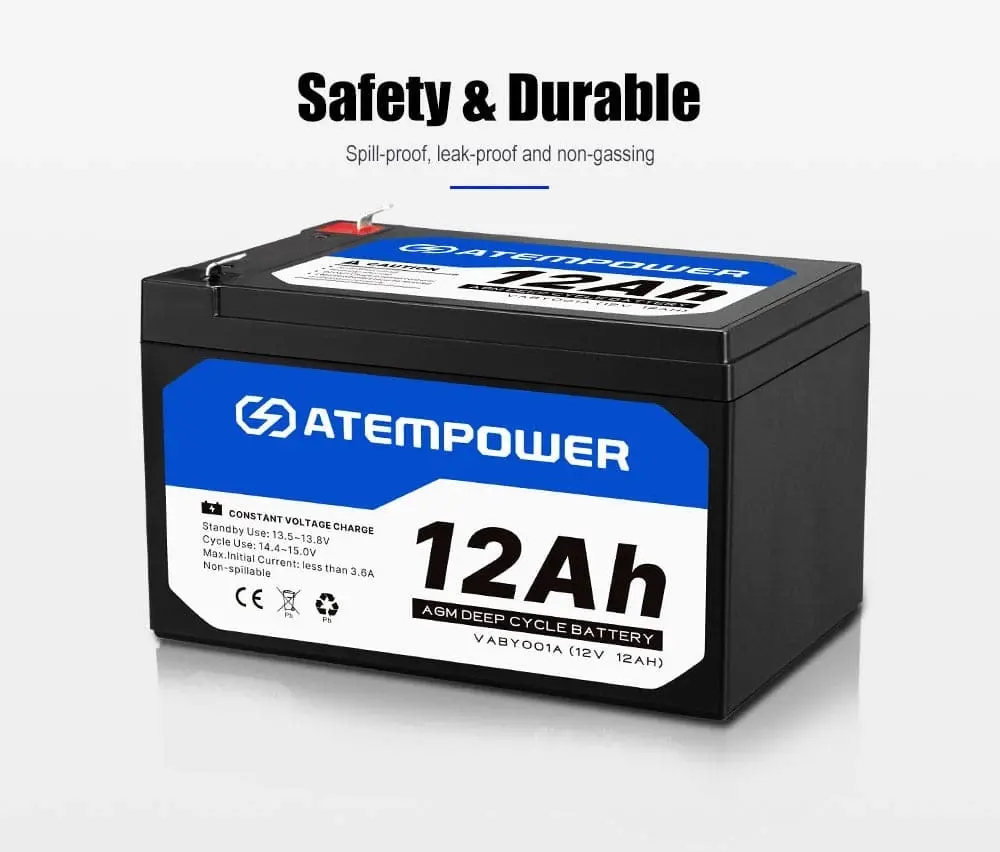 Atem Power 12V 12AH AMP Hour Battery AGM SLA Deep Cycle Fridge Dual Solar Power