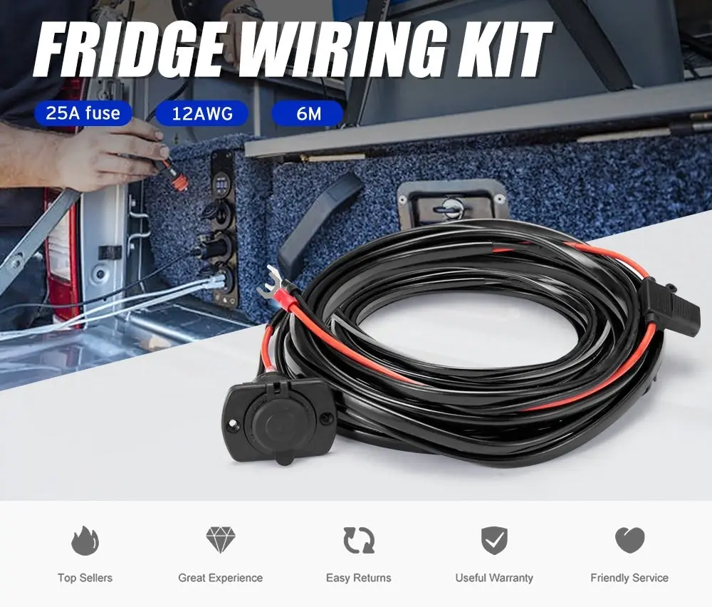 Atem Power 12V Fridge wiring Harness Kit 6M Cable In-line Fuse DC Cig Socket 4x4 4WD