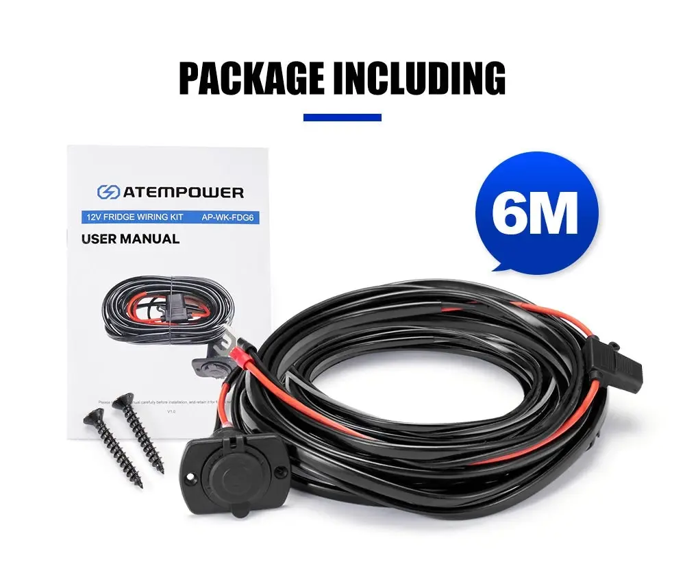 Atem Power 12V Fridge wiring Harness Kit 6M Cable In-line Fuse DC Cig Socket 4x4 4WD