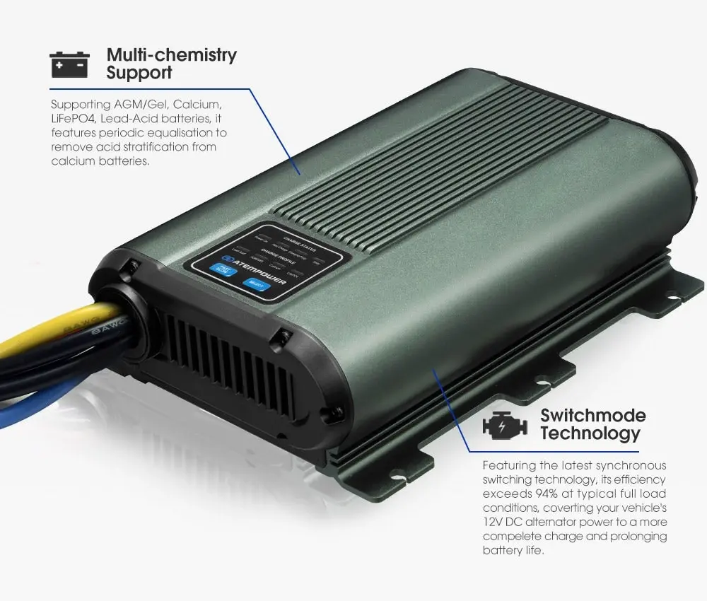 Atem Power 12V 60A DC to DC Battery Charger MPPT Dual Battery  AGM Lithium LifePO4