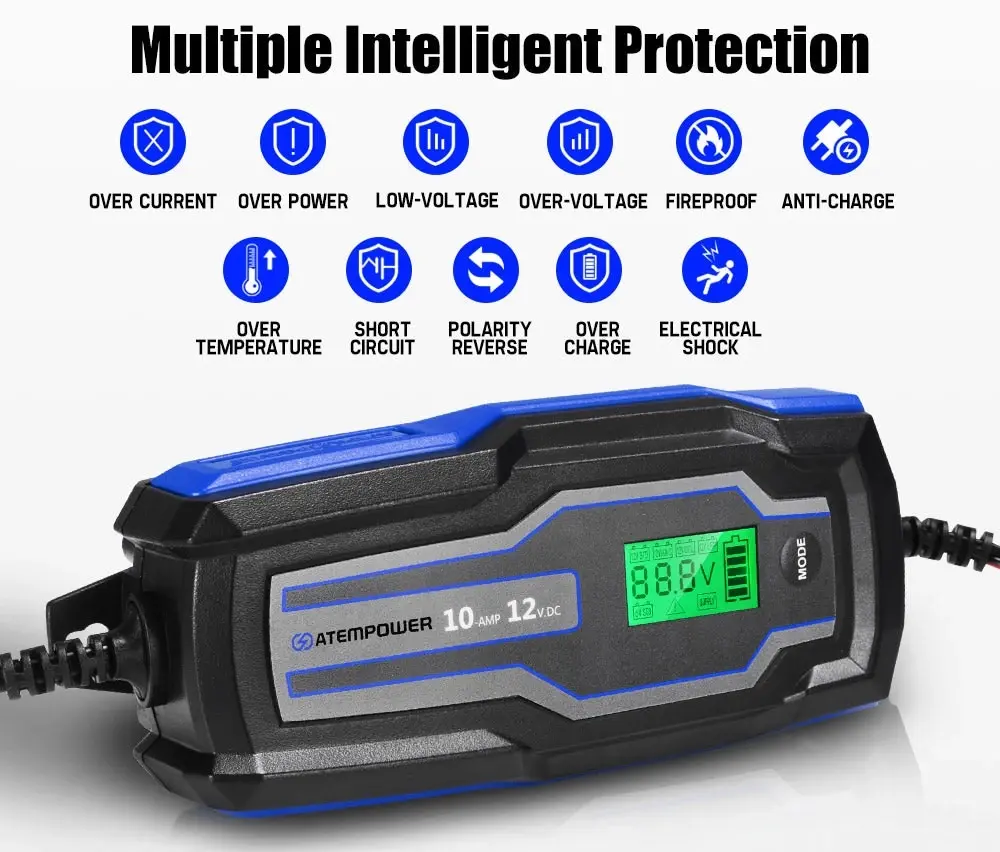 10A 6V/12V Smart Battery Charger Trickle Automatic AGM GEL Car Truck Motorcycle