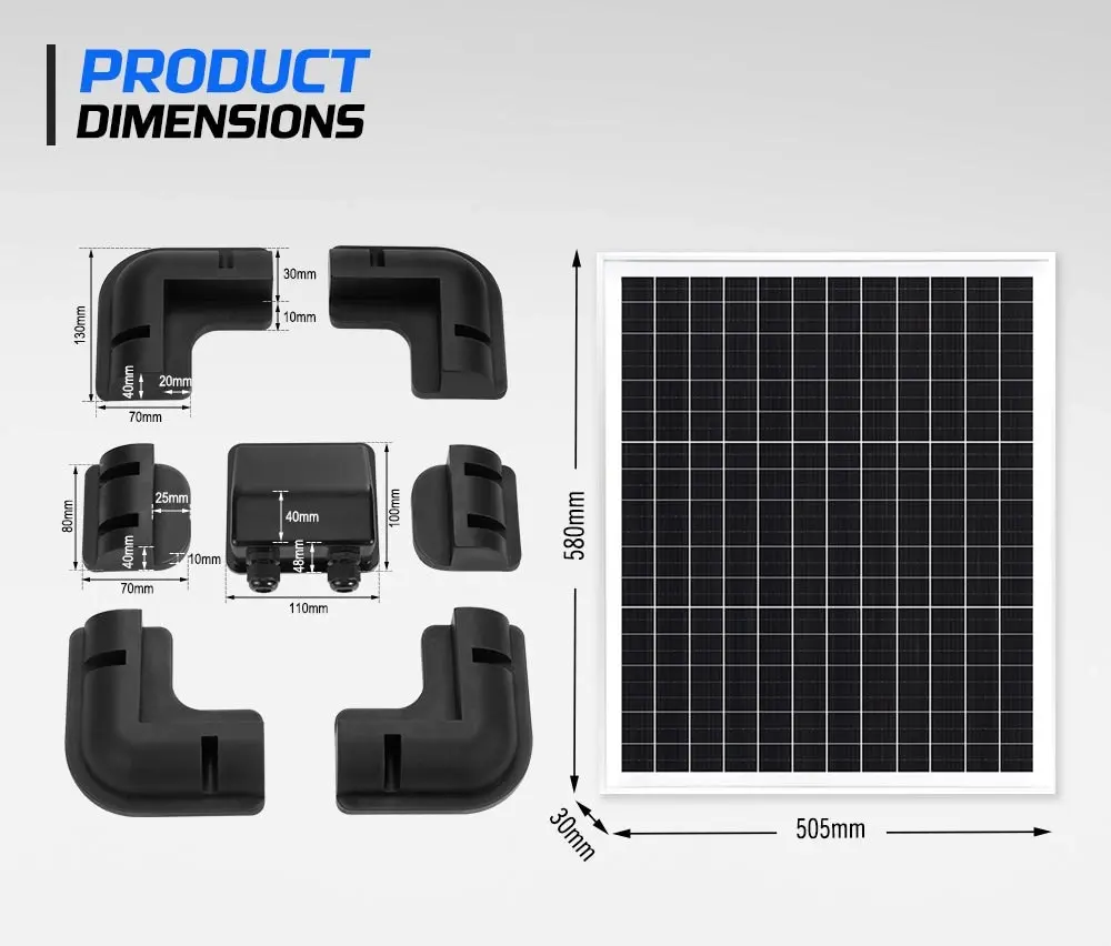 Atem Power 60W 12V Solar Panel Mono Fixed + Solar Mounting Brackets