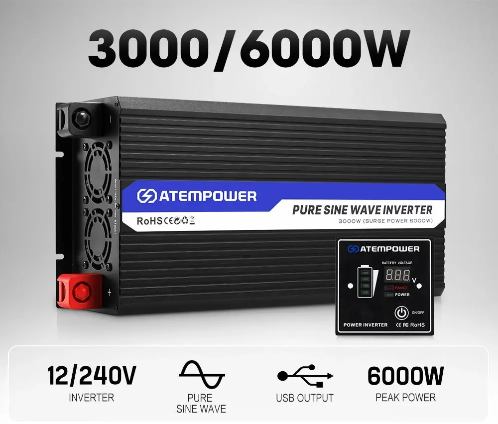 Atem Power 3000W-6000W Pure Sine Wave Power Inverter 12V To 240V Car Caravan Camping Boat