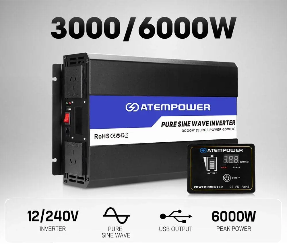 Atem Power 3000W-6000W Pure Sine Wave Power Inverter 12V To 240V Car Caravan Camping Boat