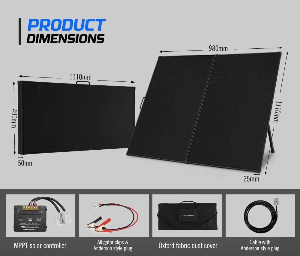 Atem Power 200W 12V Folding Solar Panel Kit Mono Shingled ETFE Battery