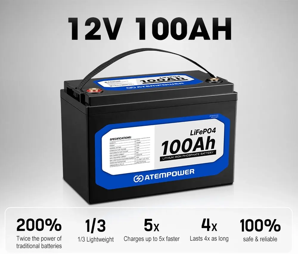 ATEMPOWER 12V 100Ah Lithium LiFePO4 Battery