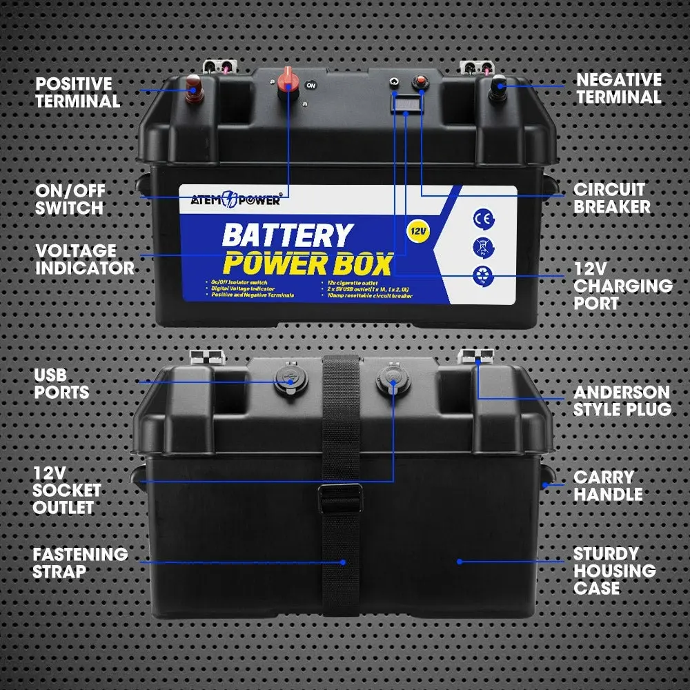 Battery Box 12V Portable Deep Cycle AGM Universal Camping Large Marine