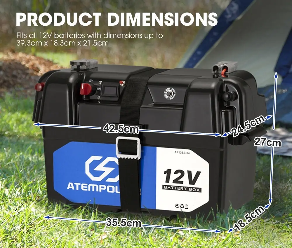 Battery Box 12V Portable Deep Cycle AGM Universal Camping Large Marine