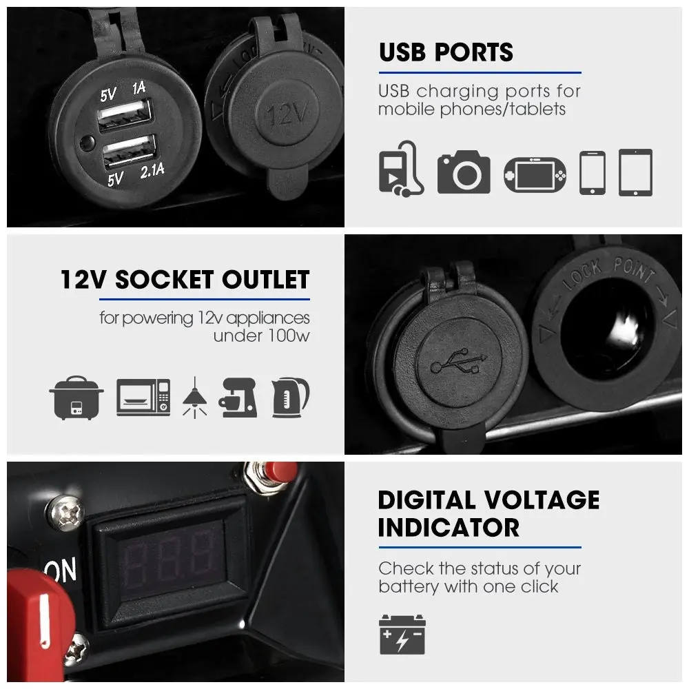 Battery Box 12V Portable Deep Cycle AGM Universal Camping Large Marine