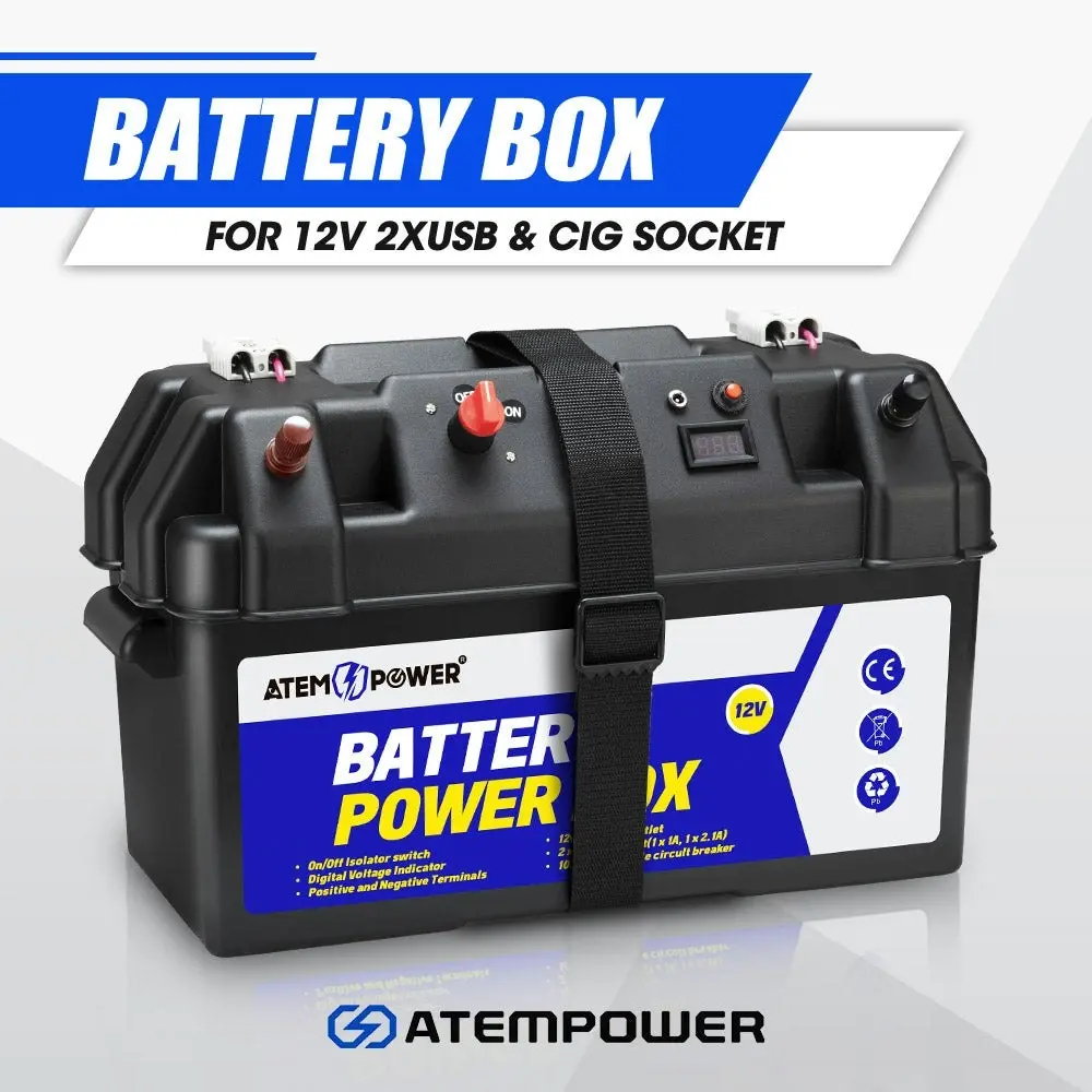 Battery Box 12V Portable Deep Cycle AGM Universal Camping Large Marine