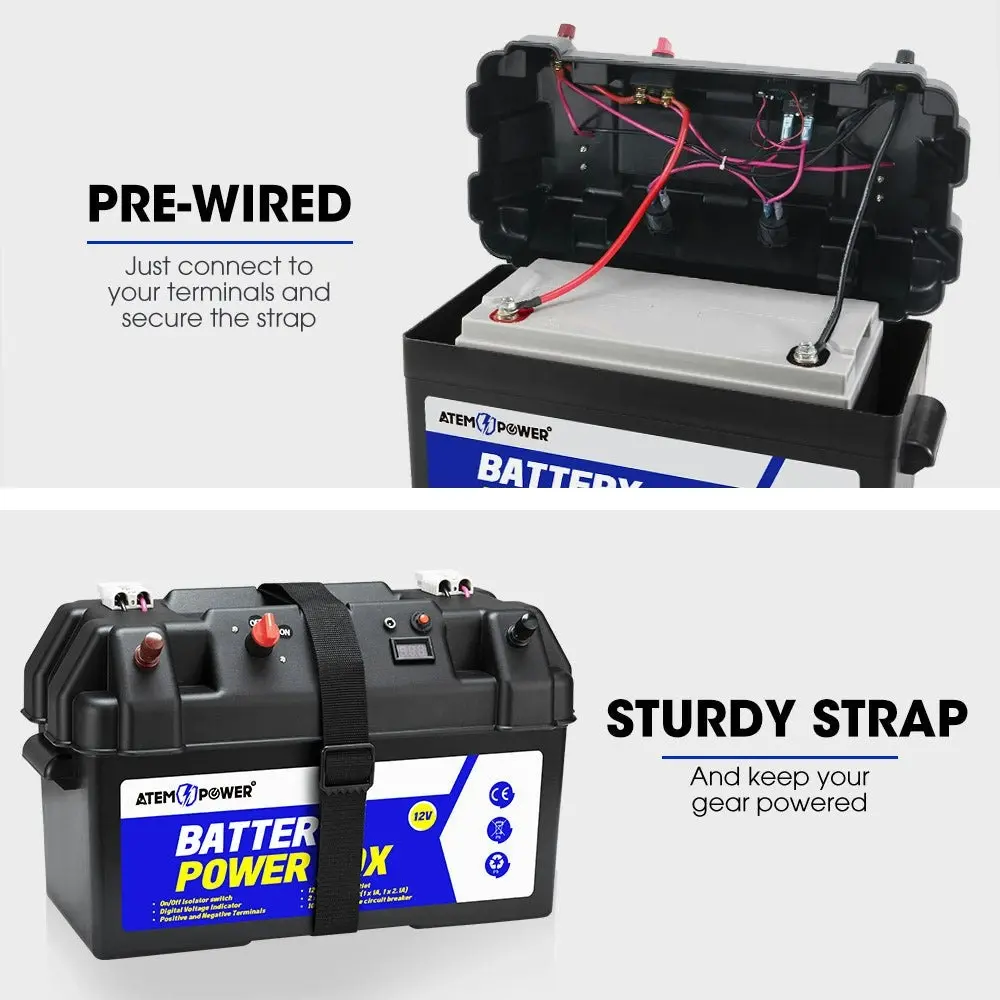 Battery Box 12V Portable Deep Cycle AGM Universal Camping Large Marine